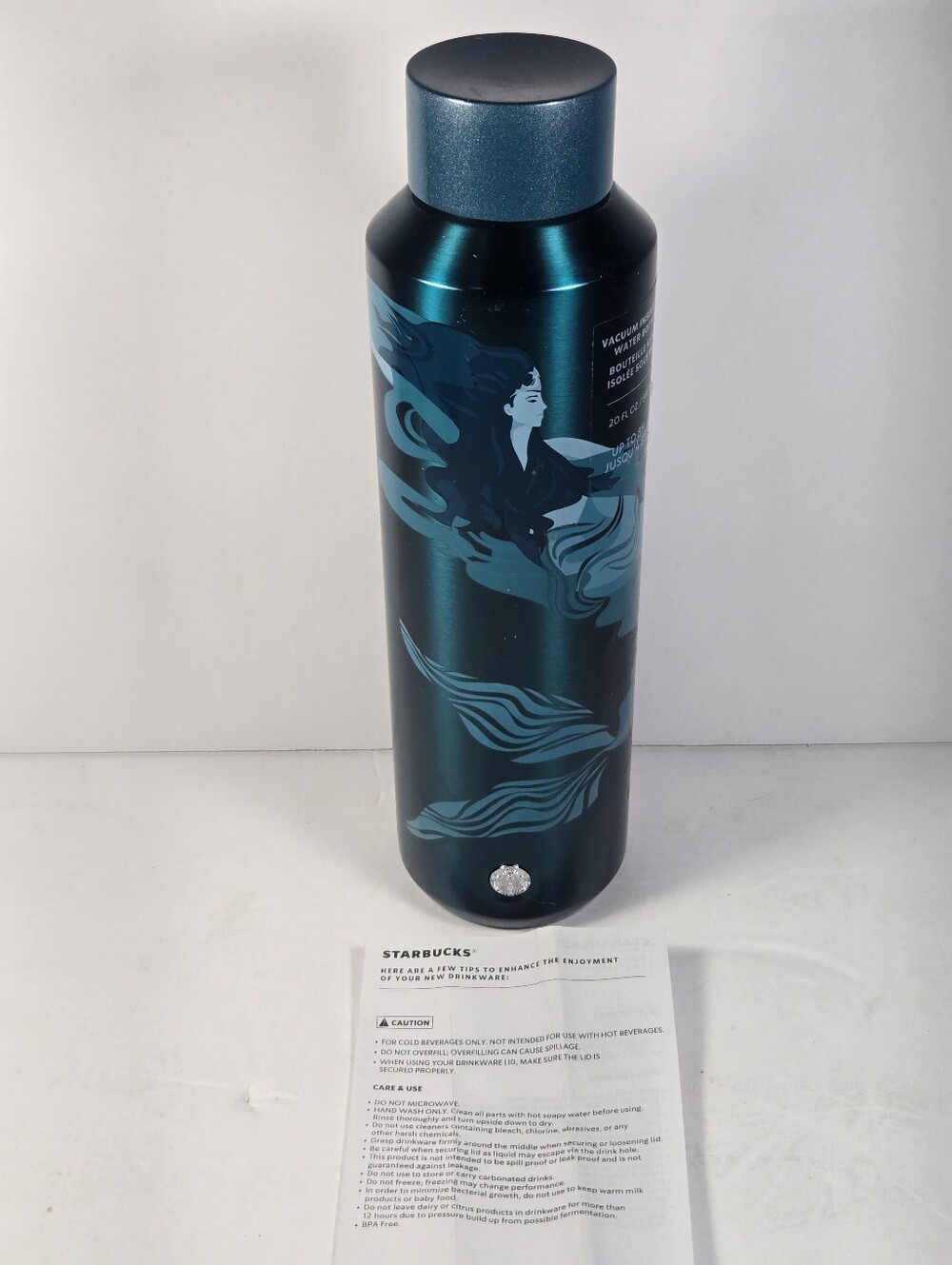 Starbucks Teal Mermaid Stainless Steel Vacuum Insulated 20 Oz Water Bottle 2023